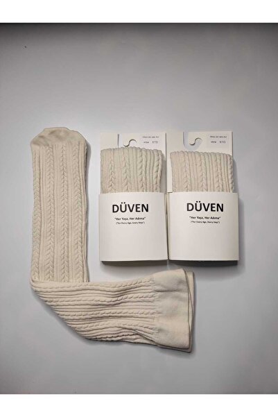 DÜVEN Pack of 2 Soft Texture Thick Winter Cream Color Knee-High Socks with Classic Knit Pattern