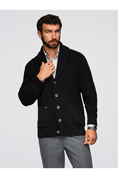 OMBRE Men's Cotton Sweater with Shawl Collar - Black OM-SWCD-0153