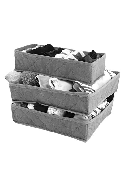 zola Set of 3 drawer organizers, plastic, height 10 cm, grey