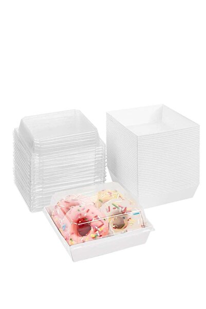 Bukela عبوة من 50 صندوقًا ورقيًا للساندويتشات مع غطاء شفاف، حاويات كيك/سندويتشات للاستخدام مرة واحدة