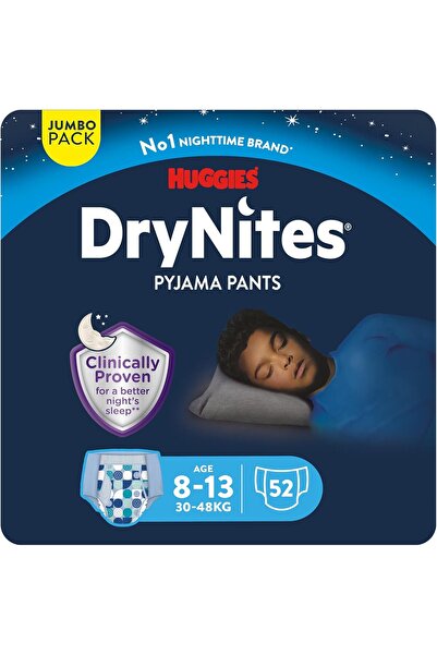 Huggies DryNites Pyjama Pants, 8-13 years, Bed Wetting Diaper, Boys, 30-48 kg, Jumbo Pack, 52 Pants