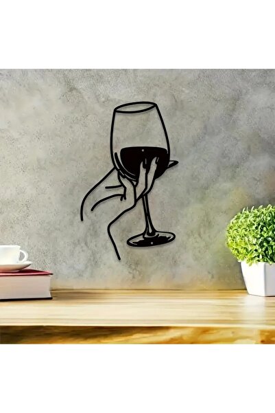 VENON Goblet Organizer 30 X 18 Decor Metal Wall Painting Woman Holding Goblet Minimal Drawing Wine Glass