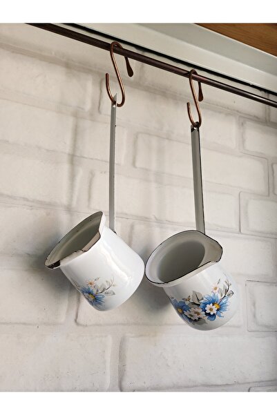 karaoğlu VINTAGE- ESKİ - MAVİ ÇİÇEK DESENLİ EMAYE-ÇİNKO 2'Lİ CEZVE SETİ BEG_6503