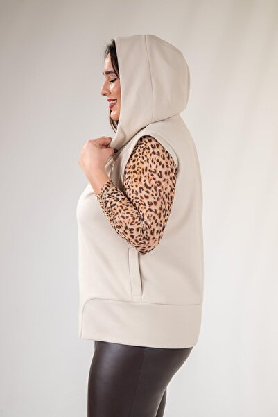 Roxxlen 122153 Γυναικείο γιλέκο μεγάλου μεγέθους μπεζ