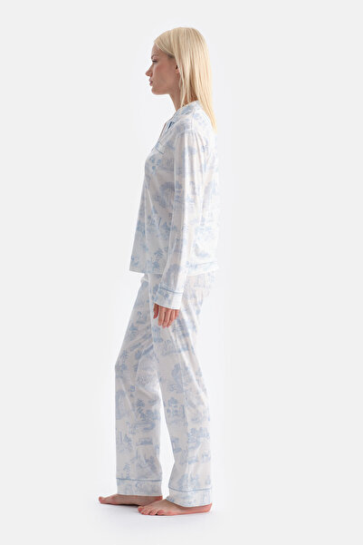 Dagi Set de pantaloni cămașă Landscape cu imprimeu albastru deschis