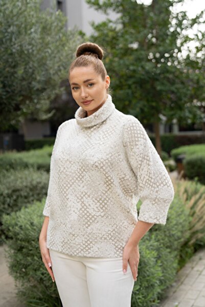 Butik Suat Balıkçı Yaka Detay Taş Baskı Desenli Kazak