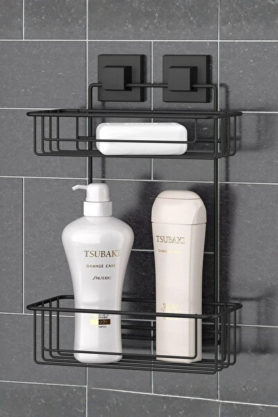 MegaVitrin رف حمام مسطح من طابقين من تكنو تيل EF-256 باللون الأسود |   منظم د...