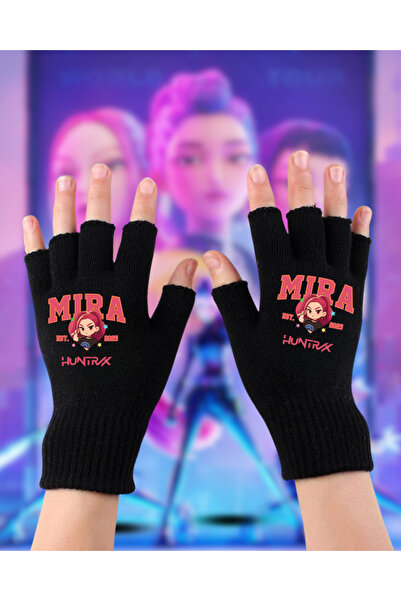 Touz Moda Kpop Demon Hunters Printed Unisex Black Cut Double Gloves