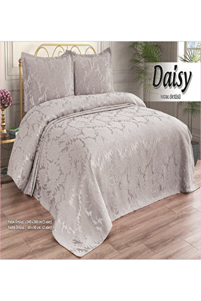 Lady London Daisy Şönil 3 Parça Çift Kişilik Yatak Örtüsü-Gri Rengi