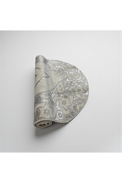 cekir Premium Velvet Islamic Prayer Mat – White Geometric Mihrab Design