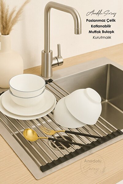 Anadolu Saray Stainless Steel Foldable Kitchen Dish Drying Rack – Stylish Minimalist Countertop Organizer