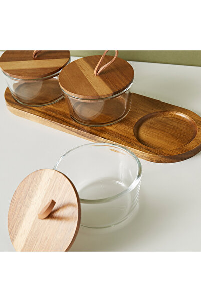 Lifestyle Round 3-Piece Glass Jar Set with Wooden Tray
