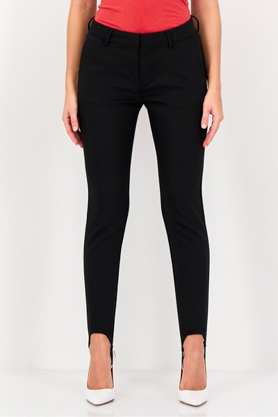 Reiko Women Cigarette Fit Plain Straight Leg Pants, Black