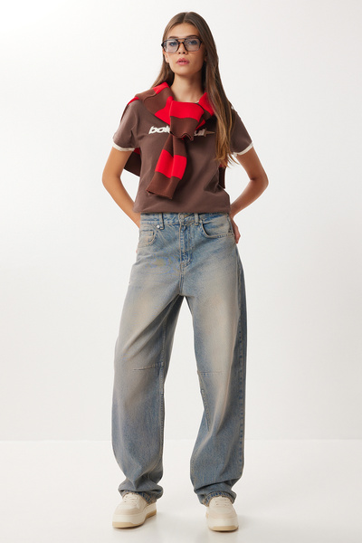 Lovelyİstanbul Faded Effect Baggy Jean Lri0024 Medium Blue