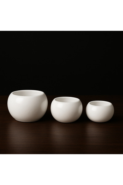 Vivarium Üçlü Beyaz Mermer Kompozit (Yapay Mermer) Modern Dekoratif Kap Seti – Mini Saksı / Mumluk