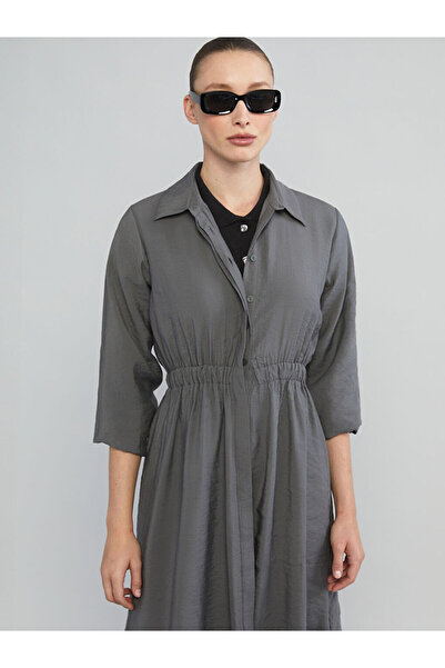 LC Waikiki Gray Modal Blend Waist-Fitted Shirt Dress