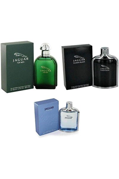 Jaguar مجموعة من 3 عطور جاكوار للرجال 100 مل (أخضر، أسود كلاسيكي، أزرق)