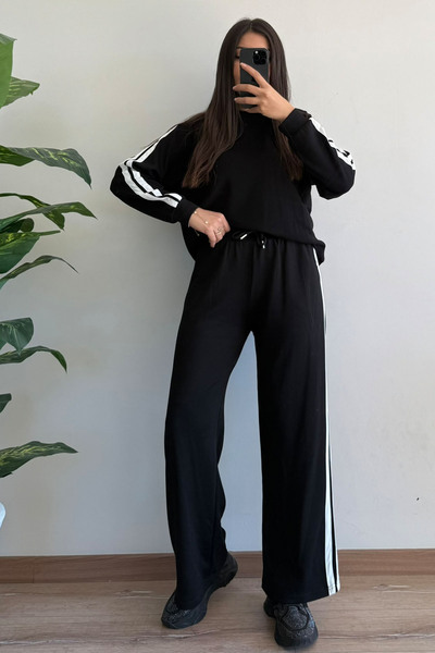 CİDDE Kadın Modal Kumaş Oversize Bol Paça Garnili Eşofman Takımı