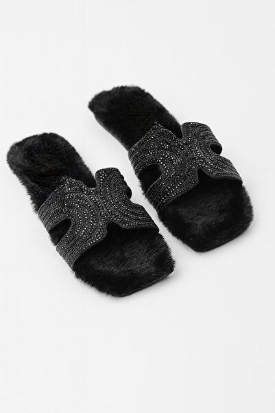 Giydim Gidiyor Vety Feather Papuče crna