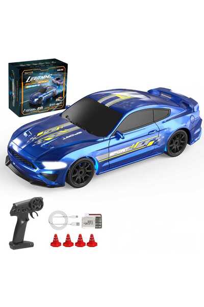 Timebox Mașină de jucărie RC Drift 4WD Telecomandă de mare viteză Scară 1:16 Reîncărcabilă LED Albastru