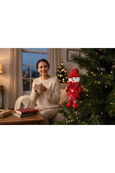 Happyland Christmas Pine Tree Ornament Snowman Plush with Red Bow Tie Model Hanging Ornament 17 cm Christmas Decor
