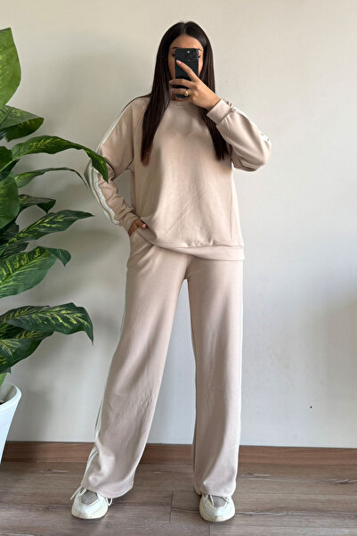 CİDDE Women's Modal Fabric Oversized Wide Leg Paneled Tracksuit Set
