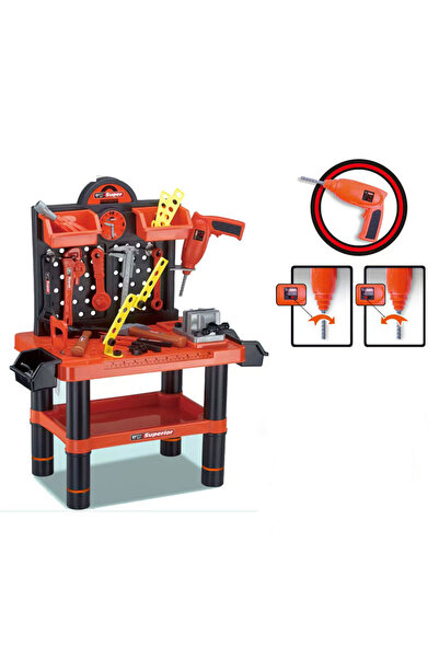 Rovo Banc de lucru jucarie 57008, masina de gaurit electrica, unelte si acces...