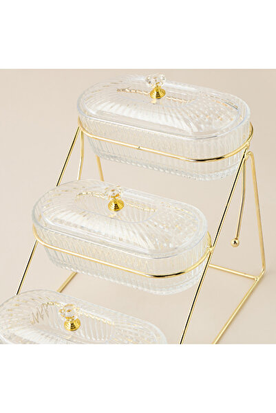 Lifestyle Glass 3-Piece Snack Bowl Set with Tiered Metal Stand