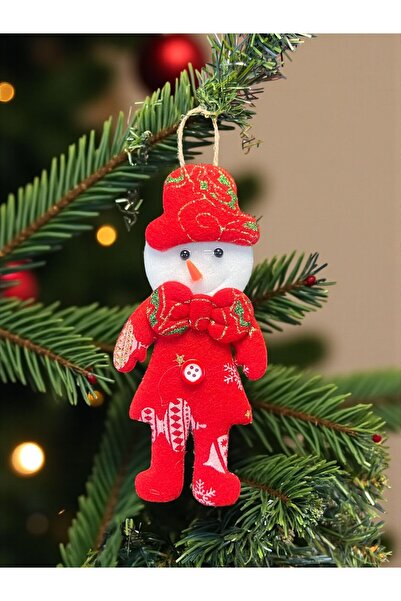 Happyland Christmas Pine Tree Ornament Snowman Plush with Red Bow Tie Model Hanging Ornament 17 cm Christmas Decor