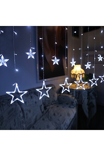 HOZRO Perdea luminoasă cu stele, 3 m, 12 stele (6 mari + 6 mici), LED alb rece