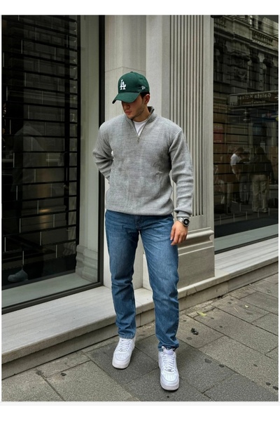 LİBASSİNİ Men's Slim Fit Slim Fit Zippered Thessaloniki Knit Mock Neck Sweater