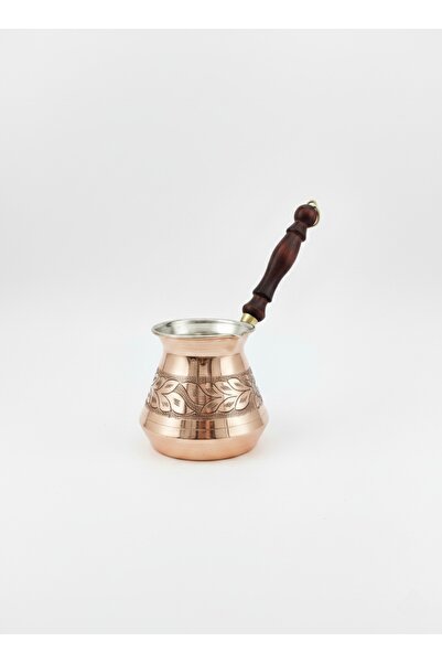 Zinnun Copper Carved Coffee Pot (with Wooden Handle, Serves 7-8 People) 1 mm