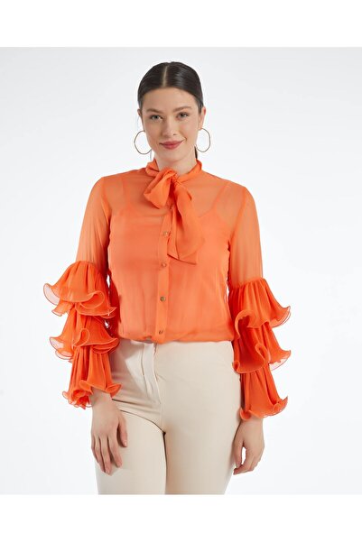 SERPİL Kadın Gömlek - Fular Yaka - Kat Kat Kol Detaylı - Modern ve Şık - Dave...