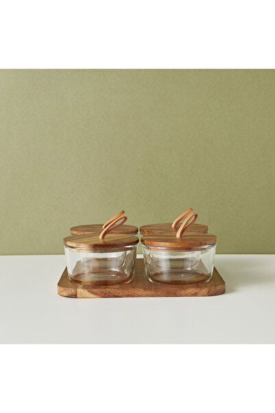 Lifestyle Round 4-Piece Glass Jar Set with Wooden Tray