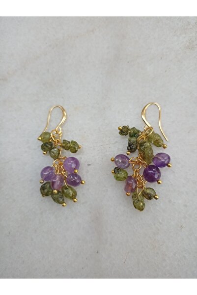 Mudita Tasarım Amorf zebercet ve ametist taşı tasarım küpe