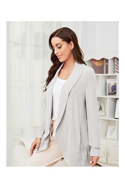 OEM Long Cardigan, Elegant, Front Opening, Long Sleeves, Pockets, Size L, Dark White