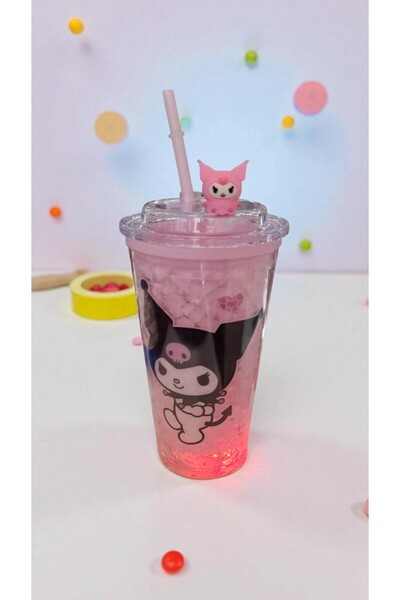 FAMEMUS ACCESSORY Kuromi Purple Color Light-Up Cup with Straw Water Bottle