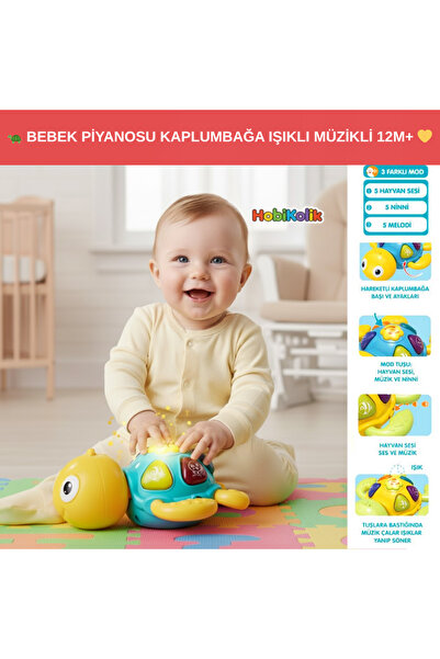 Art Tone 🐢 BEBEK PİYANOSU KAPLUMBAĞA IŞIKLI MÜZİKLİ 12M+ 🎶💛