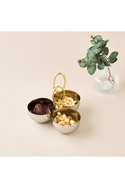 Lifestyle Textured Steel 3-Bowl Serveware with Handle - 18 cms