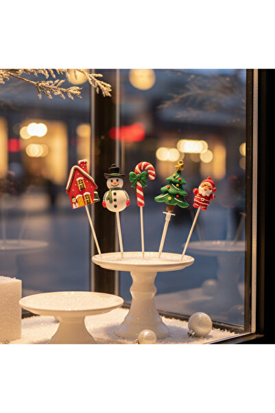 PRATİKLİFE 5 Adet Yılbaşı Temalı Pasta Süsü Seti - Noel Kek Topper Kurabiye D...
