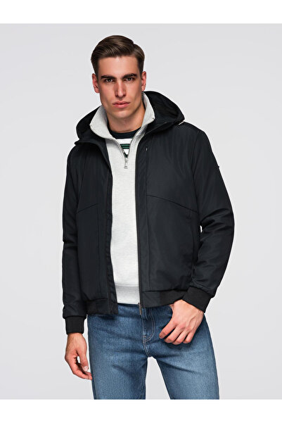 OMBRE Ελαφρύ ανδρικό μπουφάν με επένδυση από πλέγμα και κουκούλα - Μαύρο V4 C640