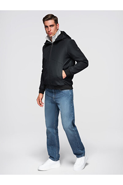 OMBRE Ελαφρύ ανδρικό μπουφάν με επένδυση από πλέγμα και κουκούλα - Μαύρο V4 C640