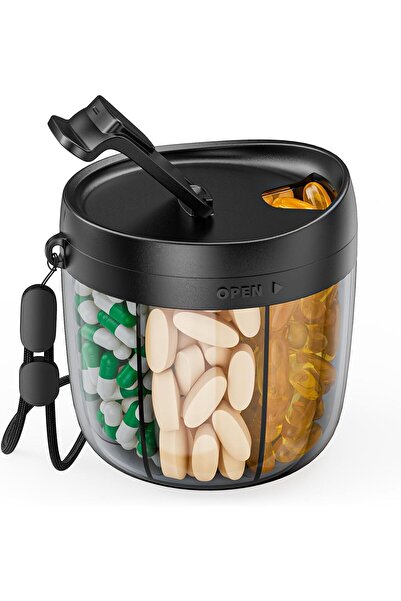 PULIV زجاجة توزيع حبوب محمولة - منظم فيتامينات بسبعة أقسام (مانع للاختلاط، فت...