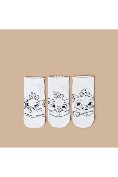 Disney Marie Print Ankle Length Socks with Scalloped Hem - Set of 3