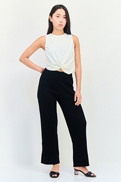 Maje Women Regular Fit Textured Wide Leg Pants, Black