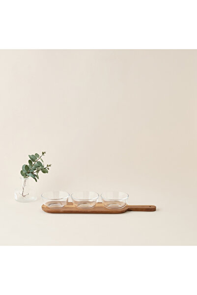 Lifestyle 3-Piece Glass Bowl Set with Wooden Tray