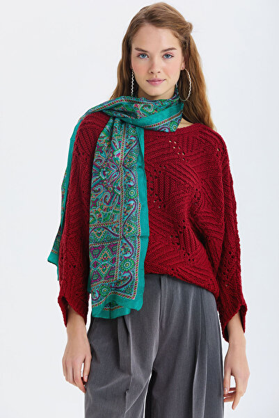 Clandestino Ethnic Patterned Indian Silk Shawl Turquoise - Purple