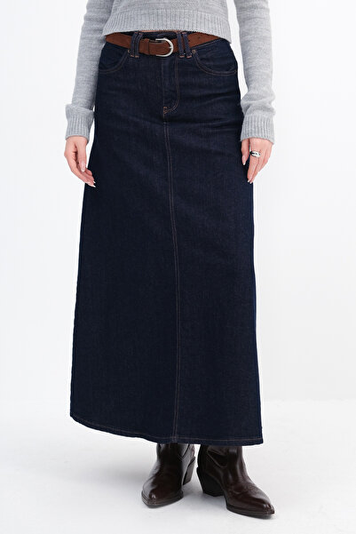 Addax Long Denim Skirt with Belt E989
