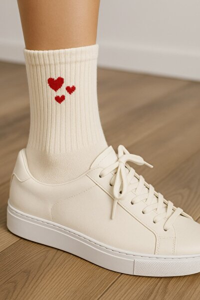 Plus Scorpion Women's Heart Patterned Cotton Short Socks – Casual Comfortable Style Single Pair