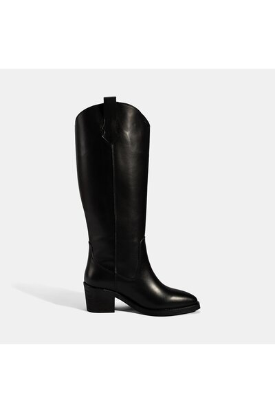 Desa Women's Black Thick Heeled Leather Boots